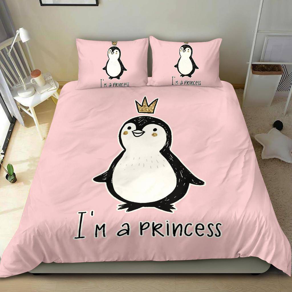 I' A Princess, Golden Glitter Penguin Premium With Crown Cartoon Bedding Set - Top Content | POD Collection | Free Shipping