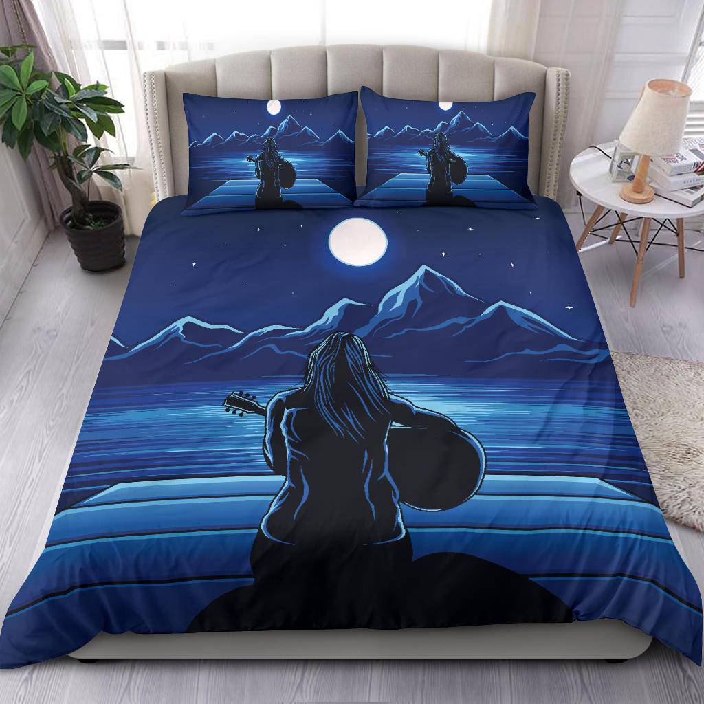 Guitarist Woman in the Moonlight, Mountain view, Sea Bedding Set - Top Content | POD Collection | Free Shipping