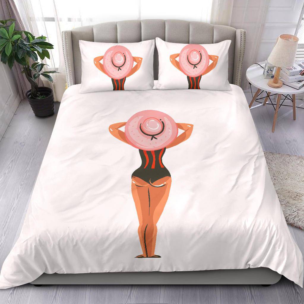 Hand Drawn Cartoon Summer Beach Girl with Hat Bedding Set - Top Content | POD Collection | Free Shipping
