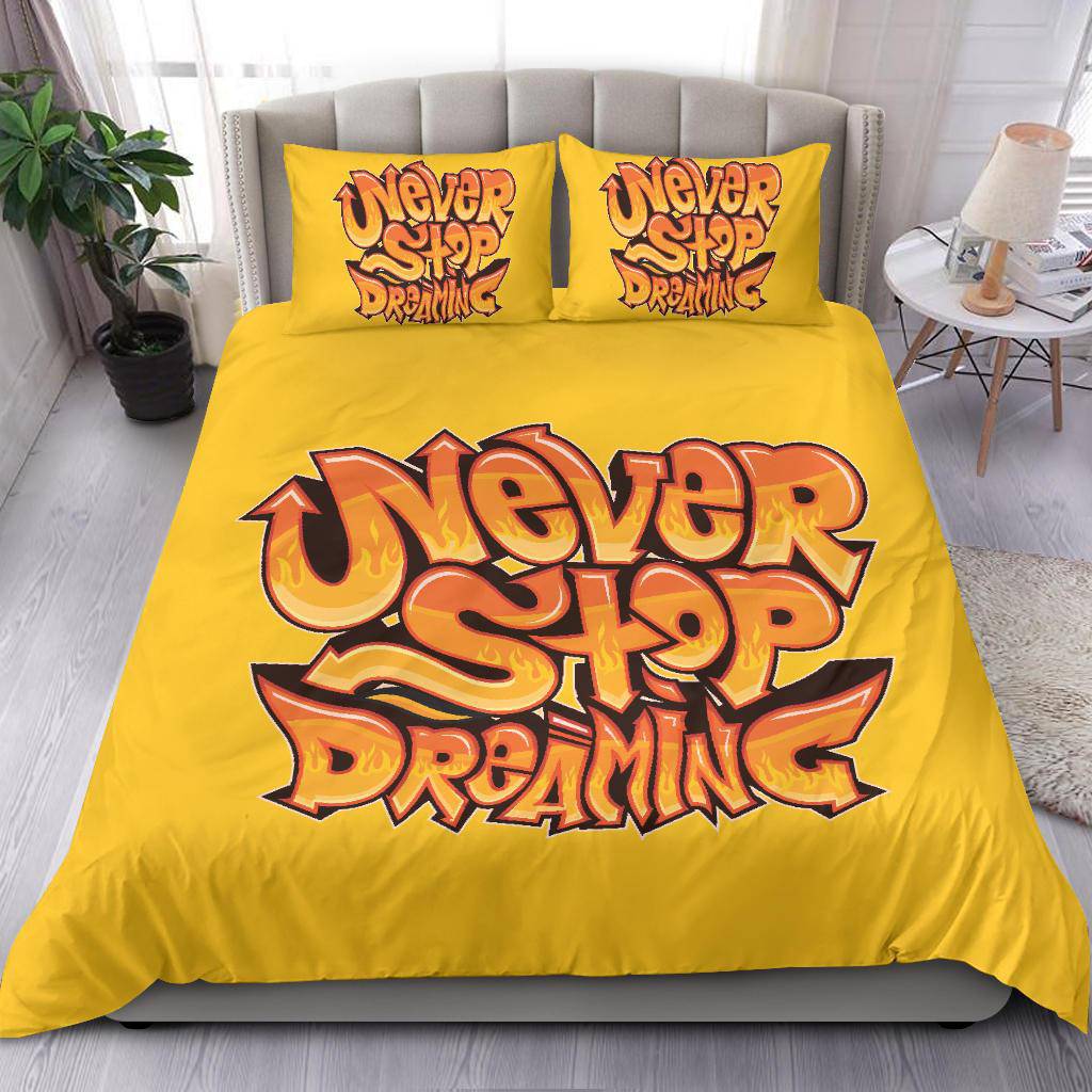 Motivational Quote, Never Stop Dreaming Yellow Bedding Set - Top Content | POD Collection | Free Shipping