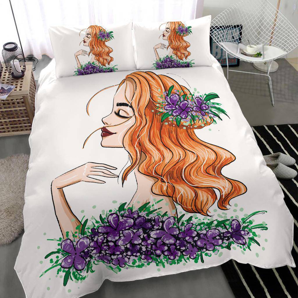 Beautiful Girl with Red Waved Hair and the Flowers in the Head Bedding Set - Top Content | POD Collection | Free Shipping