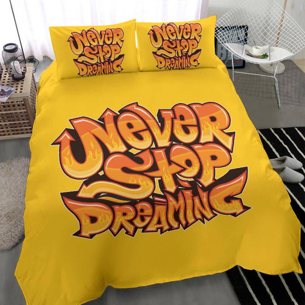 Motivational Quote, Never Stop Dreaming Yellow Bedding Set - Top Content | POD Collection | Free Shipping