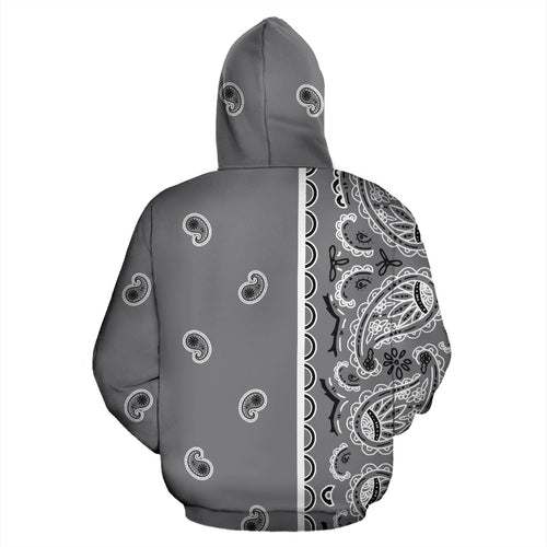 Asymmetrical Gray Bandana Zip Hoodie