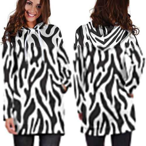 Black and White Animal Pattern Hoodie Dress